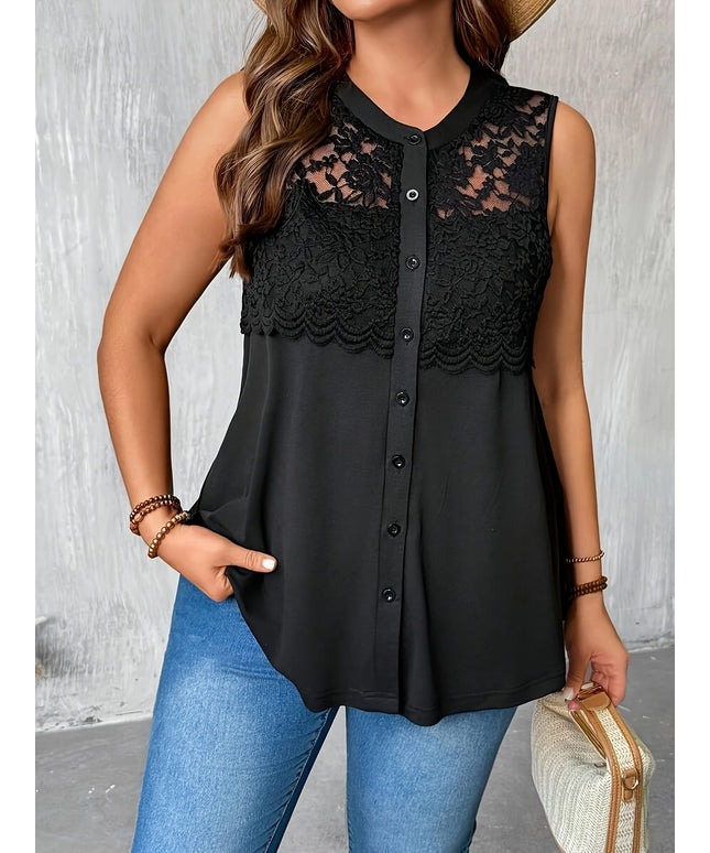 KissICON Plus Size Women's Elegant Lace-Trimmed Sleeveless Vest -