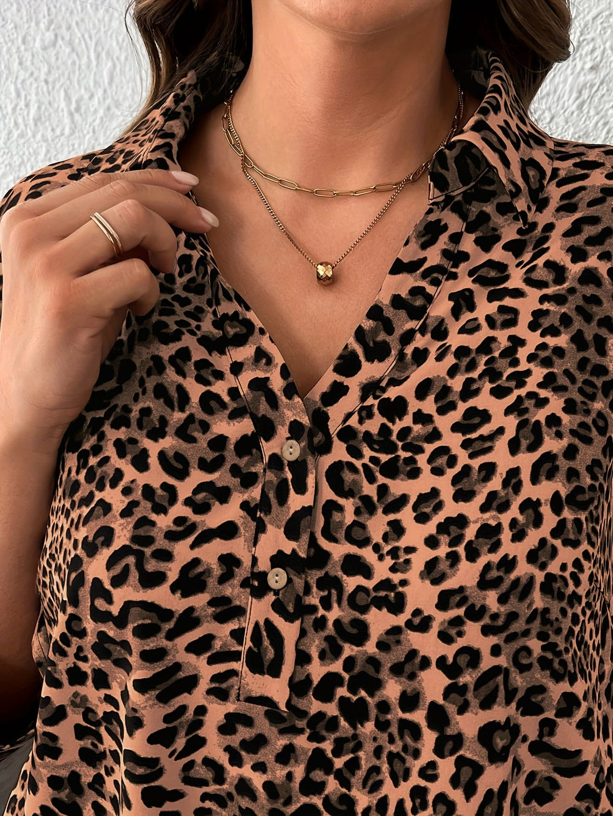 KissICON Plus Size - Women'S Elegant Leopard Print Long Sleeve Blouse - Lightweight, Button-Up Shirt with Lapel Collar, Non-Stretch Fabric, Perfect for All Seasons, Casual to Formal Wear, Casual Chic Wear | Elegant Casualwear | Nonstr