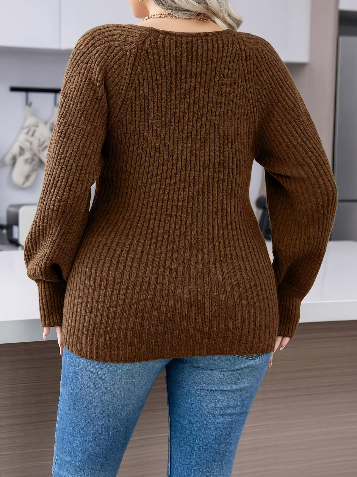 jkthpu-45 Plus Size Women's Elegant Mock Neck Top -