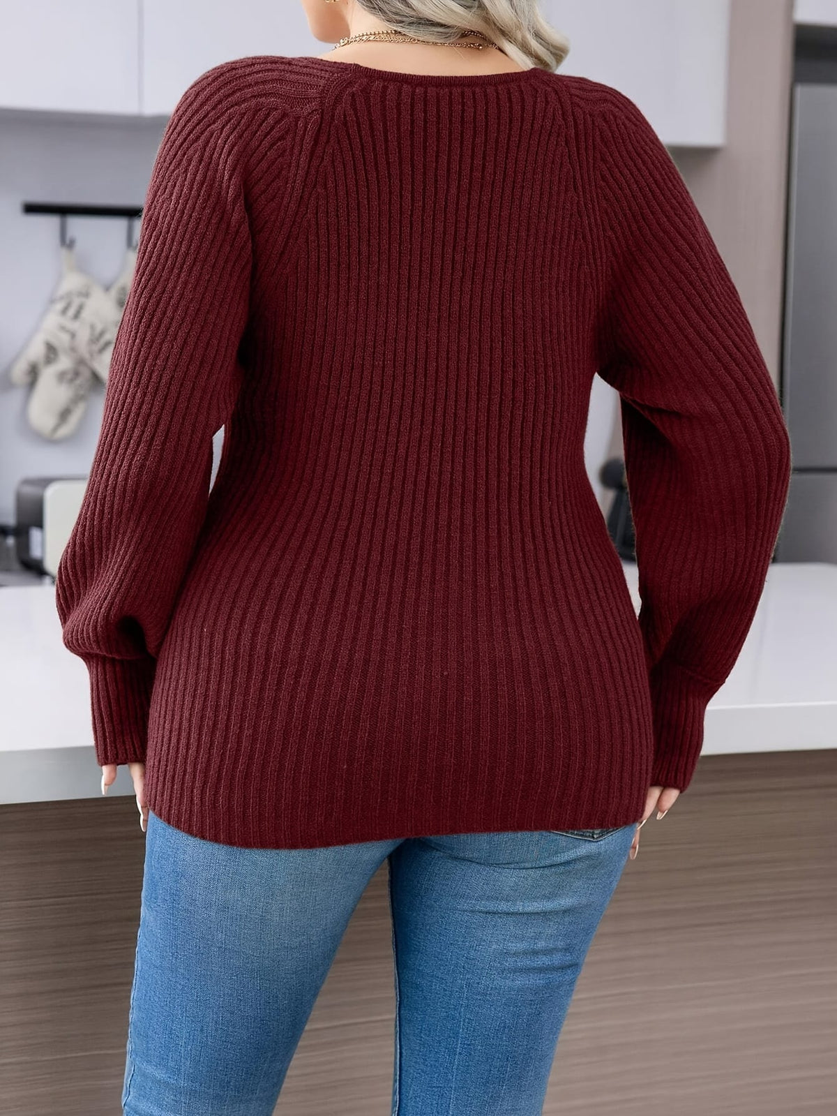 jkthpu-45 Plus Size Women's Elegant Mock Neck Top -