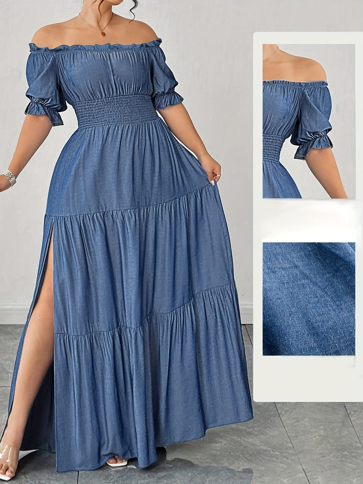jkthpu-45 Plus Size, Women's Elegant Off-the-Shoulder/One-Shoulder Party Dress - Formal/Evening gown, Machine Washable Non-See-Through Fabric, Flared Hem Maxi Dress for Women - Formal Events, Galas, Everyday Evening Outfits YZ302