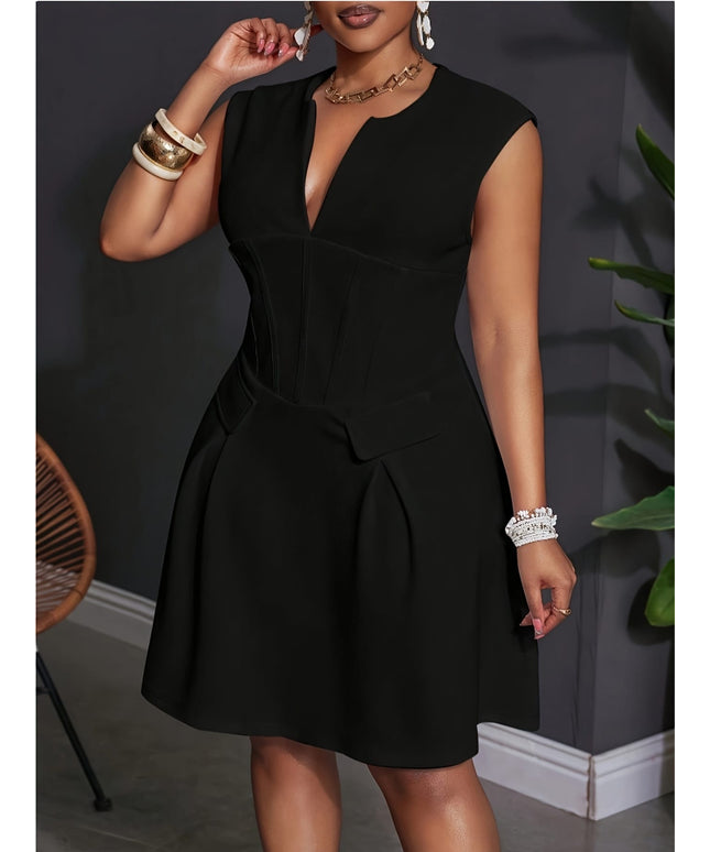 jkthpu-45 Plus Size, Women's Elegant Party Dress - Formal Evening Gown with Sleeveless Deep V-Neck, Flared hem, Form-Fitting bodice & Flowy skirt - Perfect for Galas, Proms, Weddings - Non-See-Through Fabric - All-Season Formal Attire