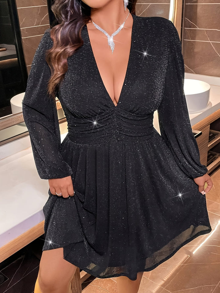 Plus Size, Women's Elegant Plus Size Floor-Length Evening Gown - Shiny Party Dress with Structured Fit, Hand Washable & Wrinkle-Resistant Fabric for Prom, Galas, Formal Events - Solid Black Luxury Evening Dress with Fitted Silhouette, Stretchy Comfortable