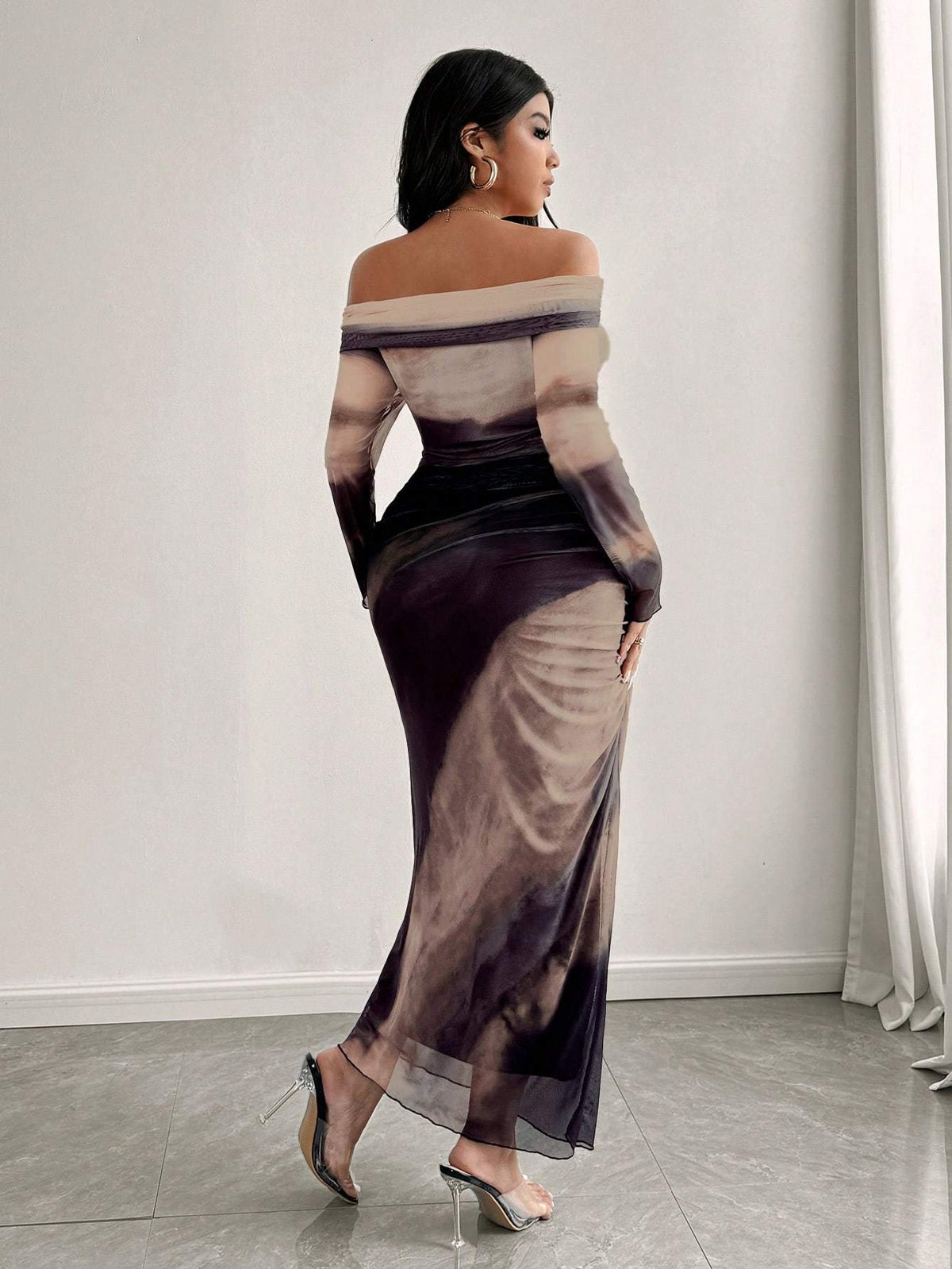 jkthpu-45 Plus Size, Women's Elegant Plus Size Maxi Dress - Long Sleeve Off-Shoulder party & Everyday dress in Deep Purple/Black/Gray/Teal - Machine Washable Formal & Casual Outfits for Women, Seasonal Fashion, Flowing Silhouette, Quality Stitching, Fashion Lovers