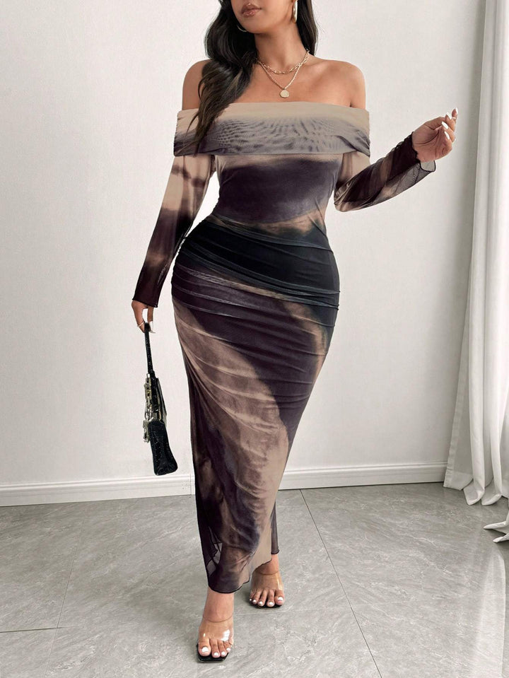 Plus Size, Women's Elegant Plus Size Maxi Dress - Long Sleeve Off-Shoulder party & Everyday dress in Deep Purple/Black/Gray/Teal - Machine Washable Formal & Casual Outfits for Women, Seasonal Fashion, Flowing Silhouette, Quality Stitching, Fashion Lovers