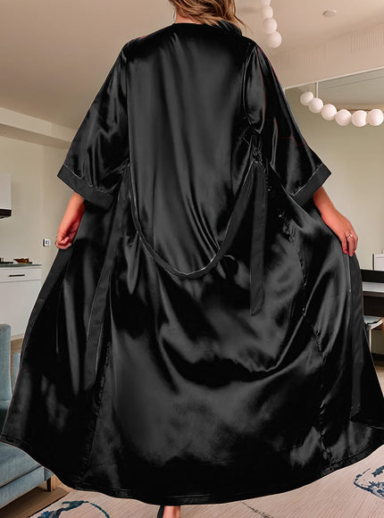 KissICON Plus Size Women'S Elegant Satin Robe - Long