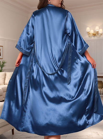 KissICON Plus Size Women'S Elegant Satin Robe - Long