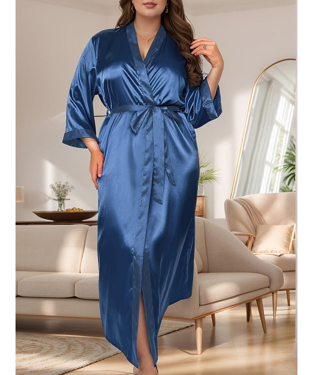 KissICON Plus Size Women'S Elegant Satin Robe - Long