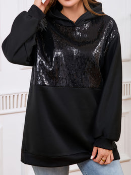 jkthpu-45 Plus Size - Women'S Elegant Sequin-Embellished Hooded Sweatshirt
