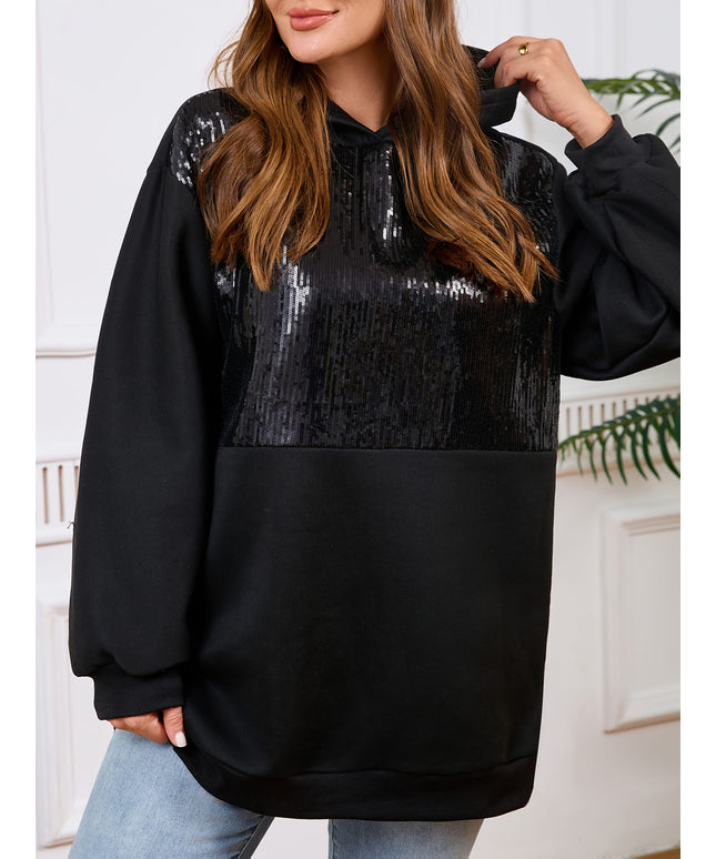 jkthpu-45 Plus Size - Women'S Elegant Sequin-Embellished Hooded Sweatshirt