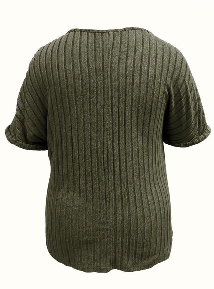 KissICON Plus Size Women's Elegant Textured T-Shirt - Relaxed Fit Short Sleeve Round Neck Top with Decorative Zipper Pockets, Maroon Casual Shirt for Spring/Autumn, Machine Washable, Ladies T Shirts, Everyday Comfortable Clothing, Rib
