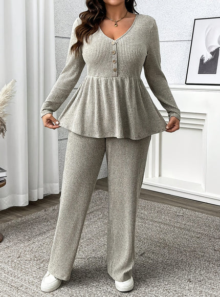 jkthpu-45 Plus Size, Women's Elegant Two-Piece Casual Set with