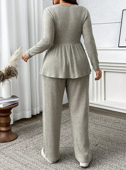 jkthpu-45 Plus Size, Women's Elegant Two-Piece Casual Set with