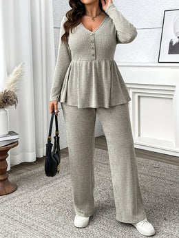 jkthpu-45 Plus Size, Women's Elegant Two-Piece Casual Set with