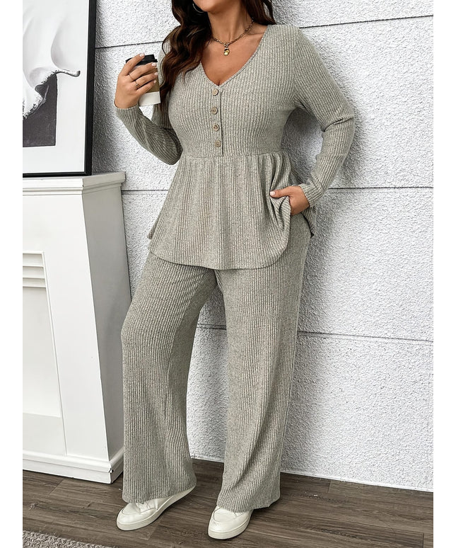 jkthpu-45 Plus Size, Women's Elegant Two-Piece Casual Set with
