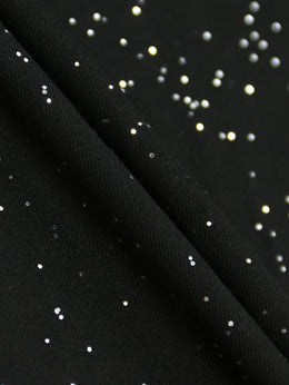 jkthpu-45 Plus Size Women's Elegant V-Neck Off-Shoulder Sequin Bodycon Mini Dress – Black Sparkling Party Clubwear for Spring, Summer & Fall