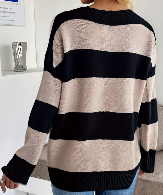 jkthpu-45 Plus Size - Women'S Elegant V-Neck Striped Sweater