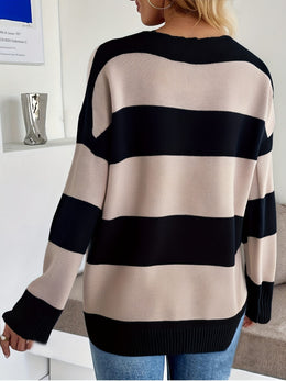 jkthpu-45 Plus Size - Women'S Elegant V-Neck Striped Sweater