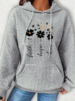 jkthpu-45 Plus Size Women's Floral Pattern Waffle Knit Long