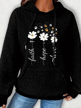 jkthpu-45 Plus Size Women's Floral Pattern Waffle Knit Long