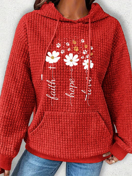 jkthpu-45 Plus Size Women's Floral Pattern Waffle Knit Long