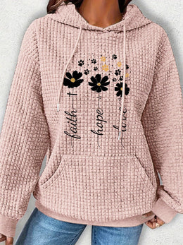 jkthpu-45 Plus Size Women's Floral Pattern Waffle Knit Long