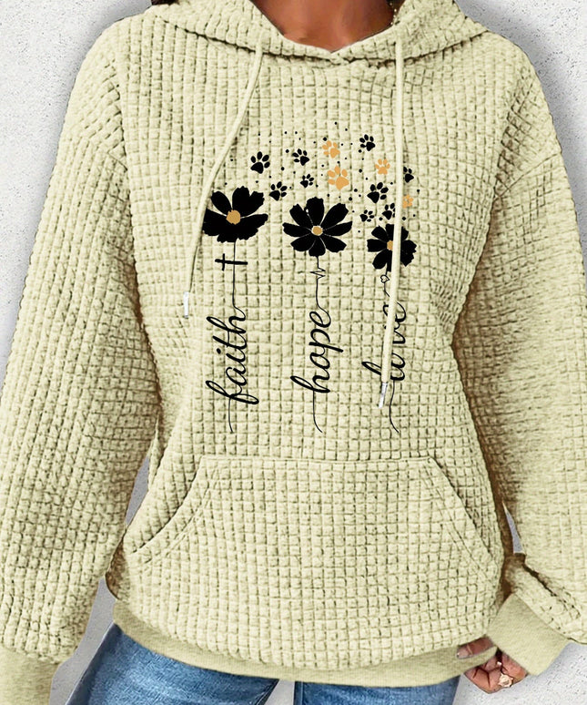 jkthpu-45 Plus Size Women's Floral Pattern Waffle Knit Long