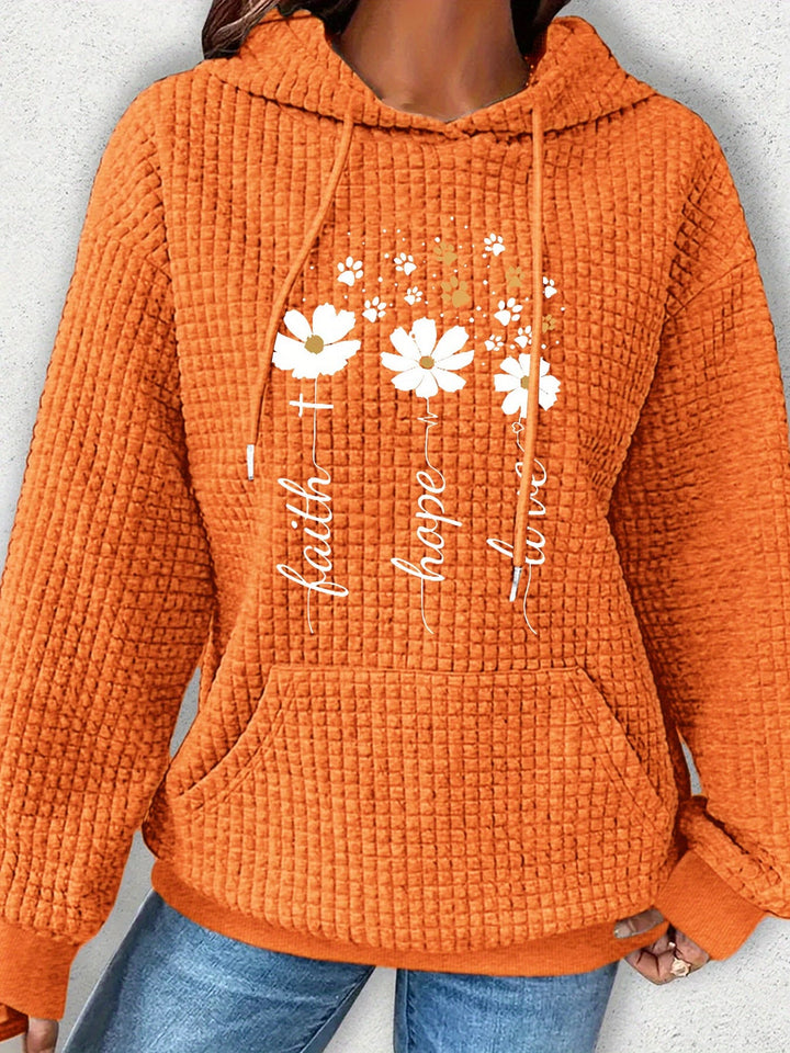 Plus Size Women's Floral Pattern Waffle Knit Long