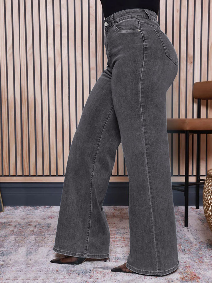 Plus Size Women's Gray Slim-Fit Denim Flare Pants