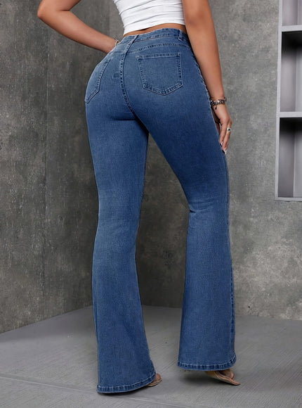 jkthpu-45 Plus Size Women'S High-Elasticity Flared Jeans - Machine
