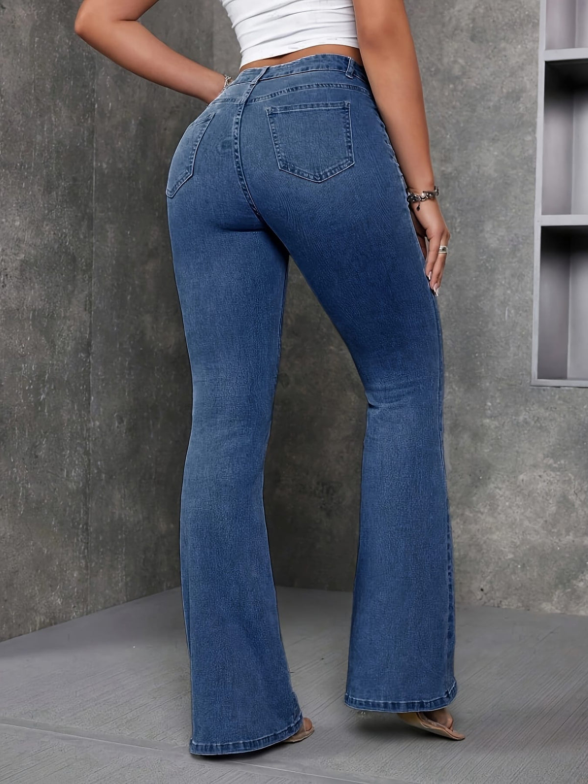 jkthpu-45 Plus Size Women'S High-Elasticity Flared Jeans - Machine