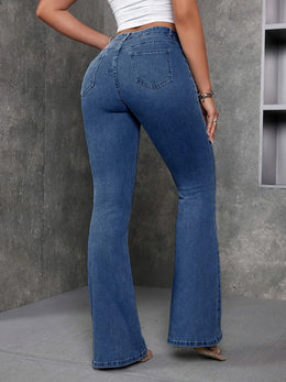 jkthpu-45 Plus Size Women'S High-Elasticity Flared Jeans - Machine