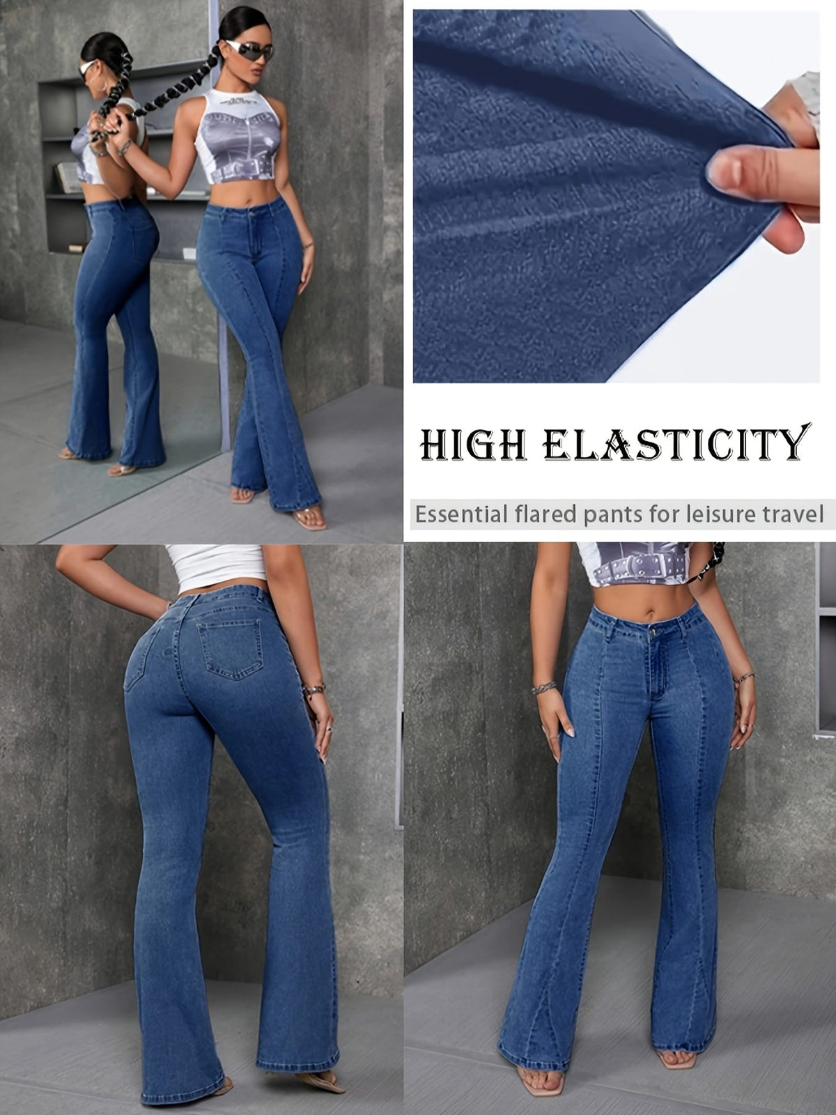 jkthpu-45 Plus Size Women'S High-Elasticity Flared Jeans - Machine