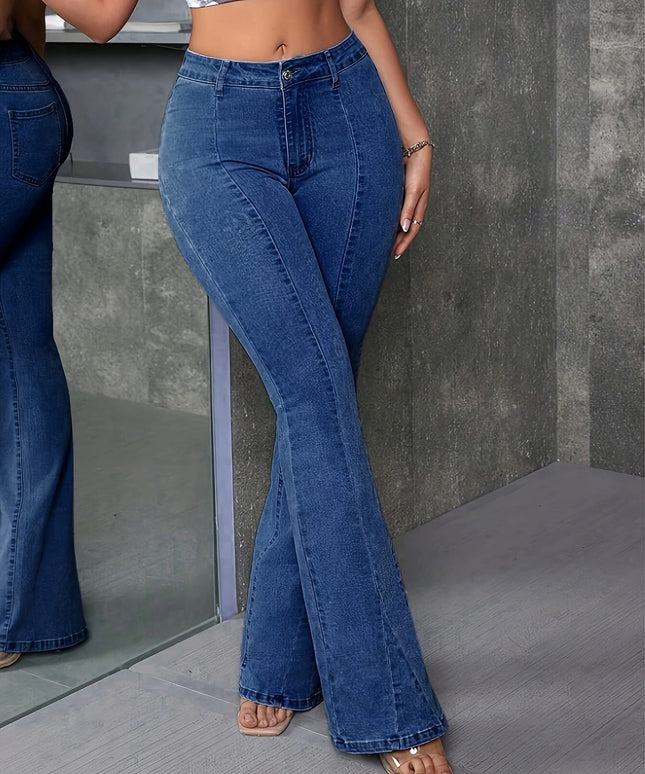 jkthpu-45 Plus Size Women'S High-Elasticity Flared Jeans - Machine