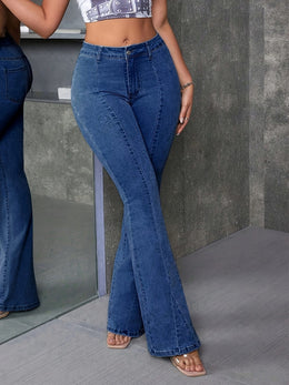 jkthpu-45 Plus Size Women'S High-Elasticity Flared Jeans - Machine