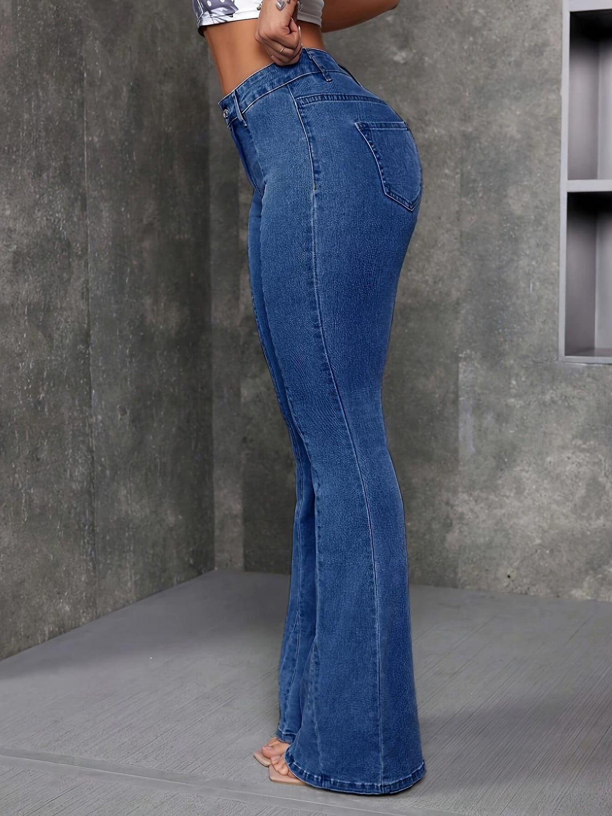 jkthpu-45 Plus Size Women'S High-Elasticity Flared Jeans - Machine
