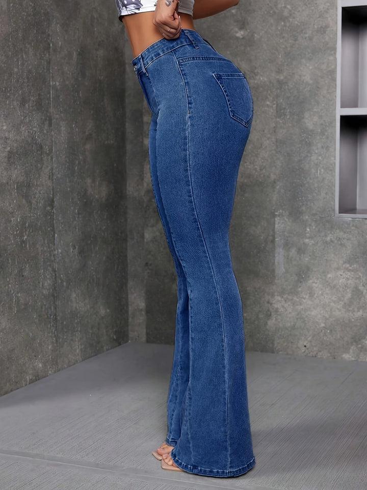 Plus Size Women'S High-Elasticity Flared Jeans - Machine