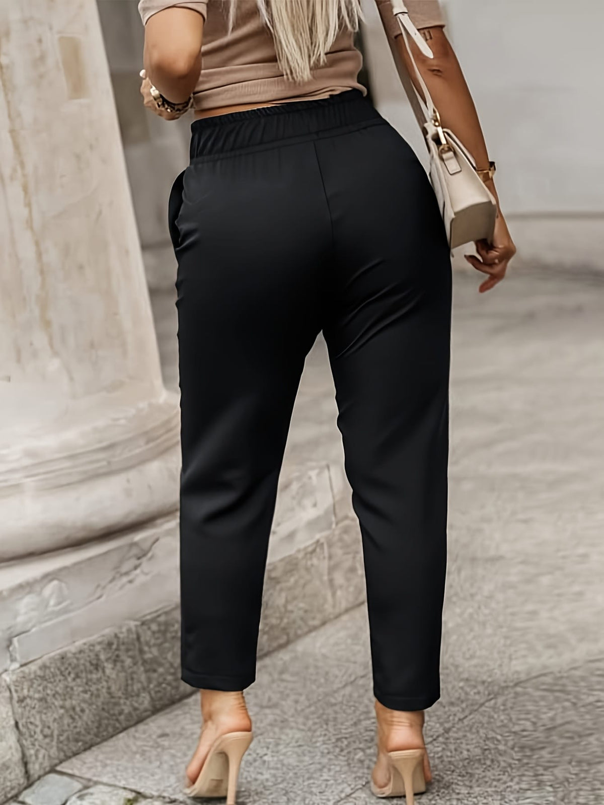 jkthpu-45 Plus Size, Women's High-Waisted Slim-fit Pants - Elegant