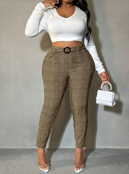 jkthpu-45 Plus Size, Women's High-Waisted Stretchy Pants - Elegant