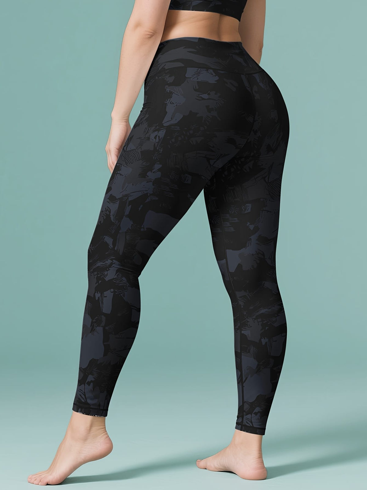 jkthpu-45 Plus Size Women's High-Waisted Yoga Pants - Black