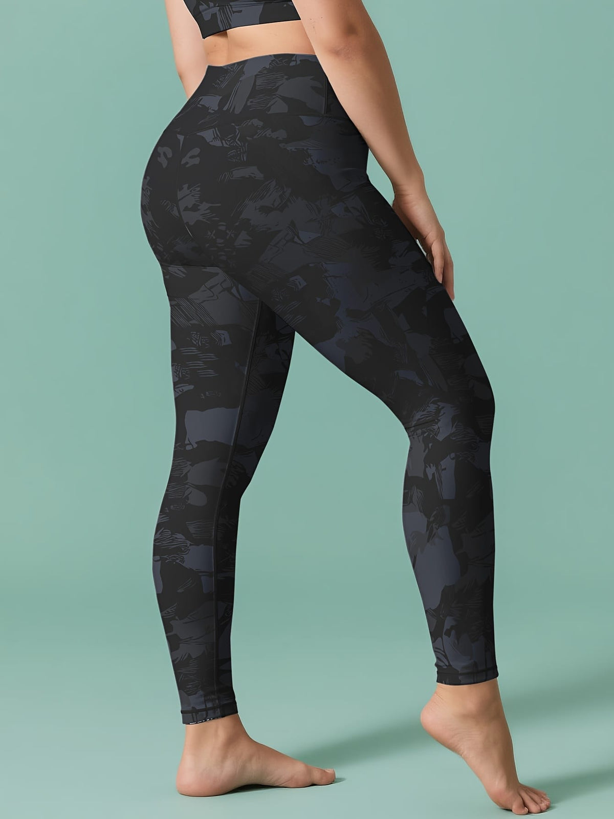 jkthpu-45 Plus Size Women's High-Waisted Yoga Pants - Black