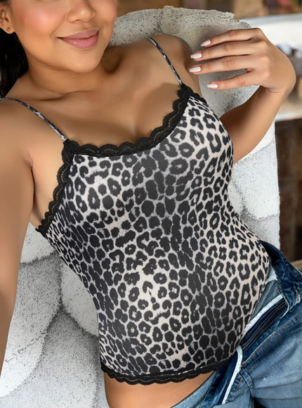 jkthpu-45 Plus Size Women's Leopard Print Lace Bodysuit, Body