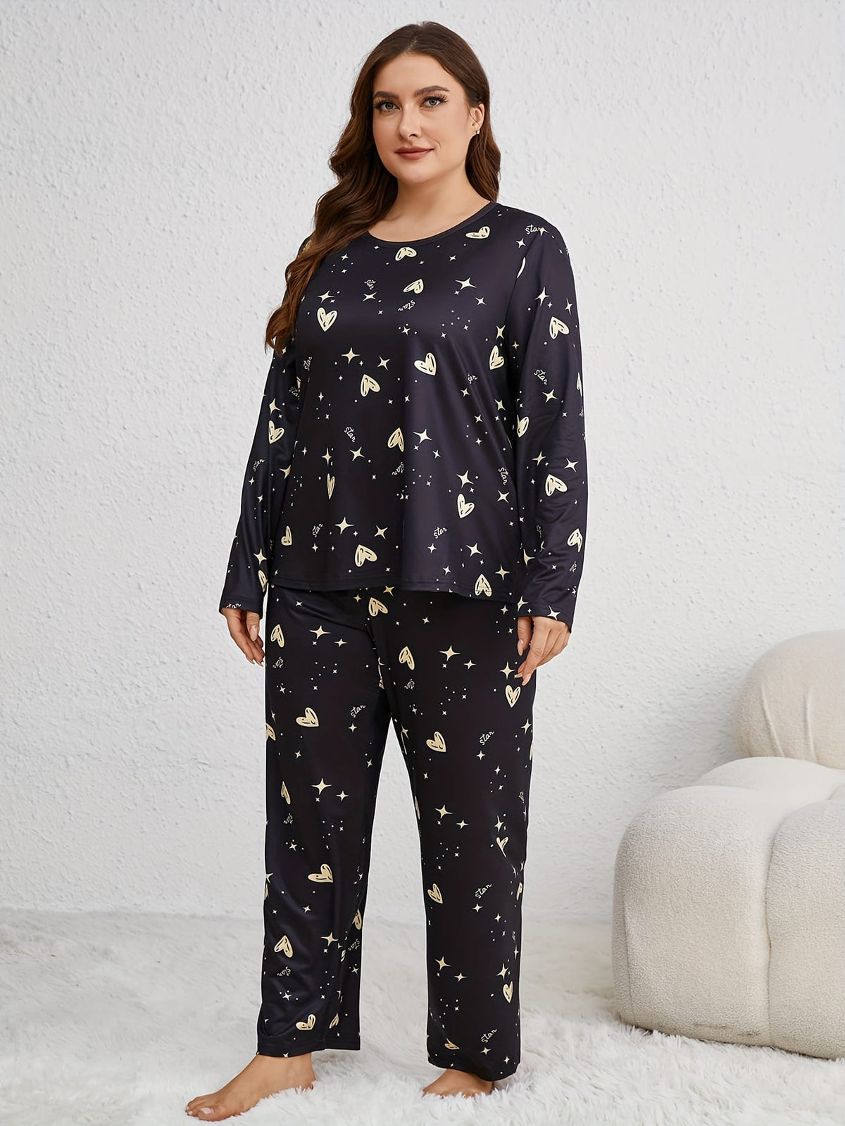 jkthpu-45 Plus Size Women's Long Sleeve Pantsuit with Star