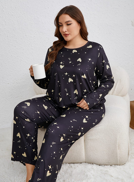 jkthpu-45 Plus Size Women's Long Sleeve Pantsuit with Star
