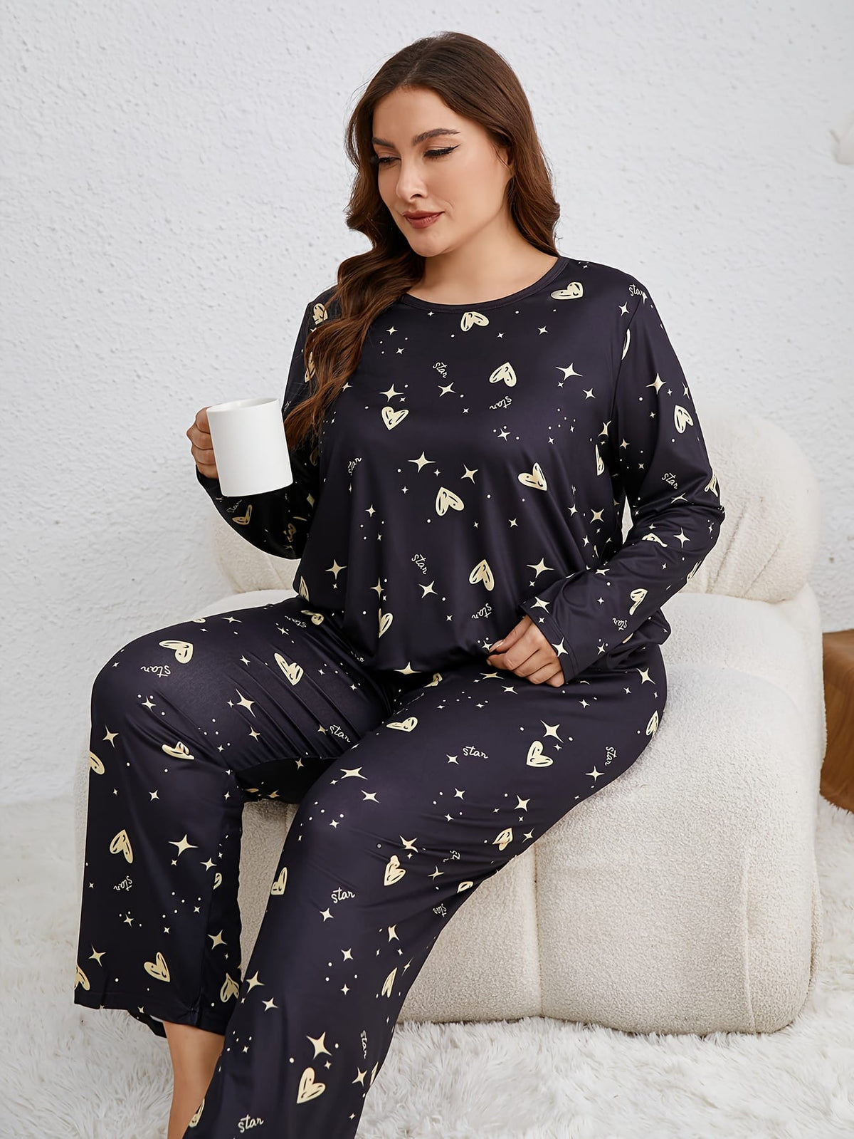 jkthpu-45 Plus Size Women's Long Sleeve Pantsuit with Star