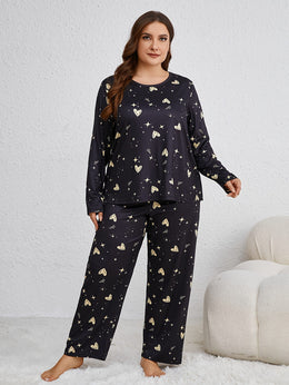 jkthpu-45 Plus Size Women's Long Sleeve Pantsuit with Star