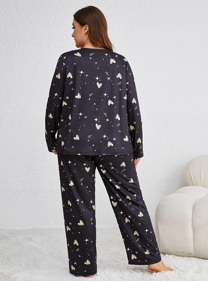 jkthpu-45 Plus Size Women's Long Sleeve Pantsuit with Star