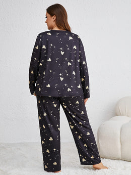 jkthpu-45 Plus Size Women's Long Sleeve Pantsuit with Star