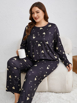 jkthpu-45 Plus Size Women's Long Sleeve Pantsuit with Star