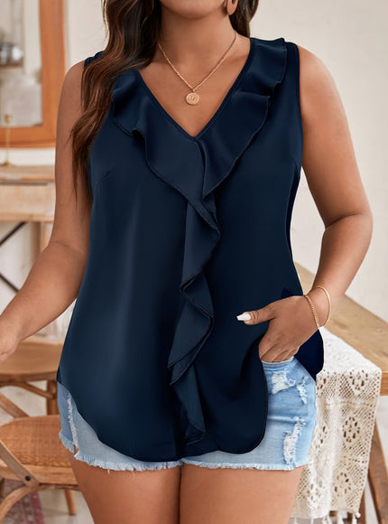 KissICON Plus Size - Women'S Navy Blue Sleeveless Blouse